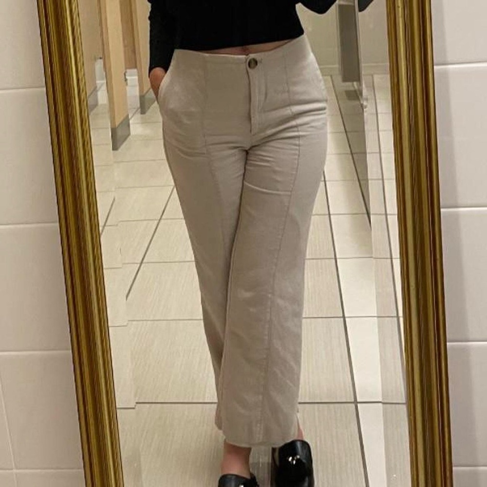 Ann Taylor Neutral Straight-Leg Cropped Pants - Light Beige